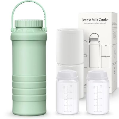 Refrigeratore Portatile per Latte Materno per Esterni, Salva-Vita con Raffreddamento Totale a 360° per 24 Ore, Refrigeratore per Latte Materno da Viaggio a Maggiore Capacità con 2 Biberon per la Conservazione del Latte Materno, Verde