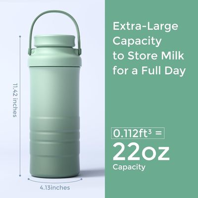 Refrigeratore Portatile per Latte Materno per Esterni, Salva-Vita con Raffreddamento Totale a 360° per 24 Ore, Refrigeratore per Latte Materno da Viaggio a Maggiore Capacità con 2 Biberon per la Conservazione del Latte Materno, Verde