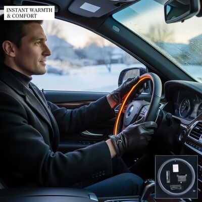 Commercio all'ingrosso Graphene Heated Steering Wheel Cover Cuoio a riscaldamento rapido con protezione da surriscaldamento, impostazione di presa antiscivolo