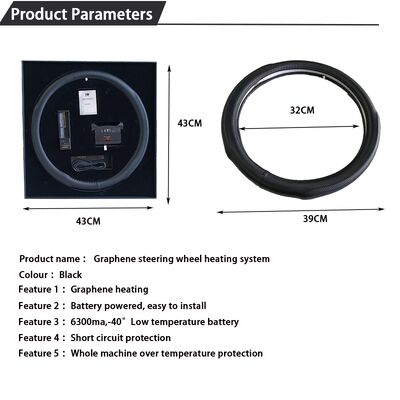 Commercio all'ingrosso Graphene Heated Steering Wheel Cover Cuoio a riscaldamento rapido con protezione da surriscaldamento, impostazione di presa antiscivolo