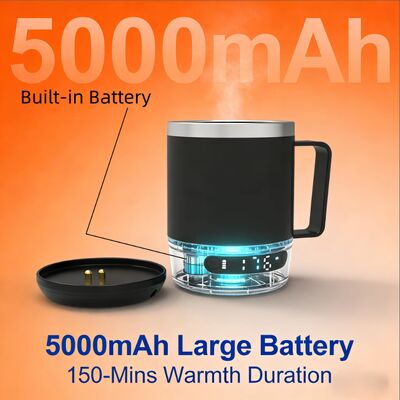 Mug portabile auto riscaldamento all'ingrosso 5000 MAh Batteria 18 oz Caffè scaldacamere auto riscaldamento ricaricabile Mug di viaggio per ufficio