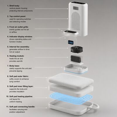 Cuscino termico elettrico adatto per tutto l'anno, con funzioni di raffreddamento e riscaldamento, design confortevole e compatto