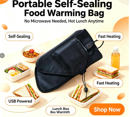 Borsa termica per alimenti autoriscaldante alimentata via USB per un riscaldamento costante e delicato dei pasti confezionati, adatta per viaggi, picnic e uso quotidiano
