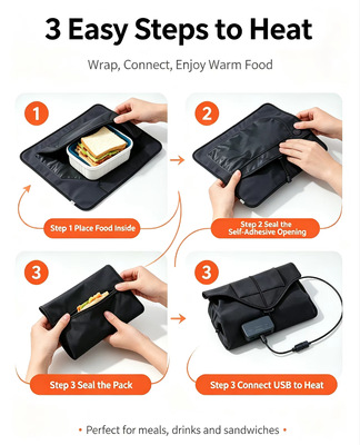 Borsa termica per alimenti autoriscaldante alimentata via USB per un riscaldamento costante e delicato dei pasti confezionati, adatta per viaggi, picnic e uso quotidiano