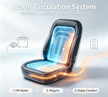 Cuscino sedile riscaldato per auto raffreddato ad acqua, funzionante a tensione standard di 12V con potenza totale nominale di 84W, garantendo un consumo sicuro ed energetico