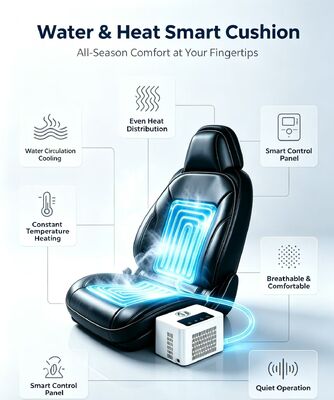 Cuscino sedile riscaldato per auto raffreddato ad acqua, funzionante a tensione standard di 12V con potenza totale nominale di 84W, garantendo un consumo sicuro ed energetico