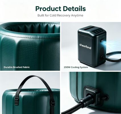 Compact inflatable ice bath tub easy to assemble deflate and store made from wear resistant material suitable for repeated long term