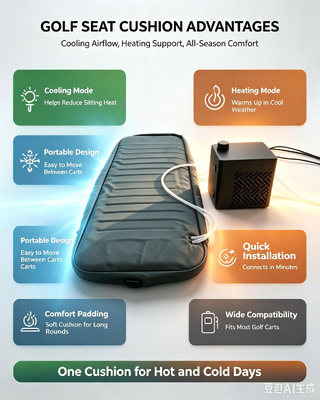 Water resistant golf heating pad with built in PTC ceramics for safe and comfortable heating and cooling on golf carts