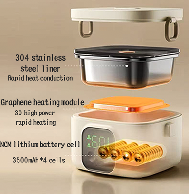 Pasteurizzazione Scatola da pranzo elettrica riscaldata USB alimentato, 500 ml 304 Acciaio inossidabile contenitore di riscaldamento alimentare, controllo di temperatura multi