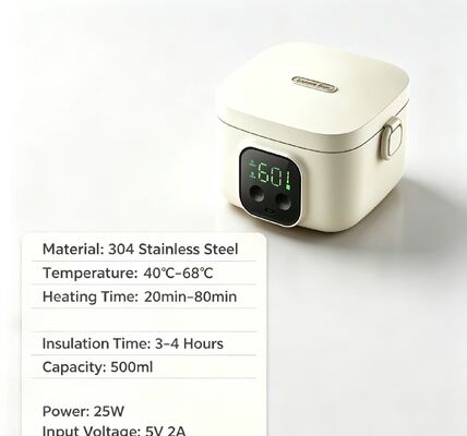 Scatola da pranzo a riscaldamento elettrico USB multi-temperatura, scatola di riscaldamento alimentare portatile in acciaio inossidabile 304, conservazione del calore per 3-4 ore, scaldabagno all'aperto da 500 ml per viaggiare in campeggio