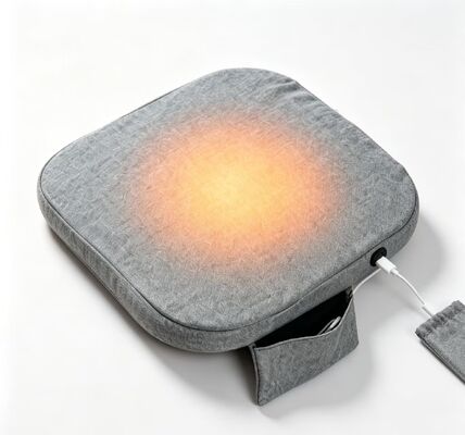 OEM ODM Graphene USB Cushion di sedile riscaldato, logo personalizzato taglia personalizzata colore personalizzato, cuscino per sedie di riscaldamento in cotone di lino con tasca Power Bank, controllo della temperatura a 3 velocità per auto ufficio casa