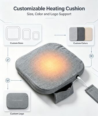 OEM ODM Graphene USB Cushion di sedile riscaldato, logo personalizzato taglia personalizzata colore personalizzato, cuscino per sedie di riscaldamento in cotone di lino con tasca Power Bank, controllo della temperatura a 3 velocità per auto ufficio casa