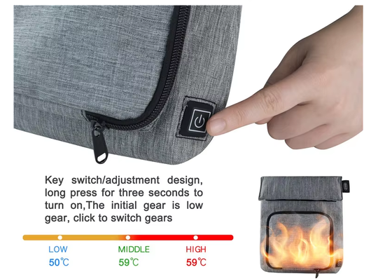 Sacchetto elettrico per il riscaldamento del pranzo compatibile con più pasti, USB riscaldatore alimentare impermeabile contiene diversi tipi di alimenti, controllo della temperatura a 50-59 °C a 3 livelli, carica rimovibile lavabile a prova di perdite per viaggi all'aperto