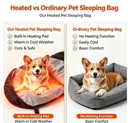 Sacchetto da letto per cani riscaldato a 3 livelli regolabile temperatura, poliestere di cotone soffice e cavo portabile sacchetto da letto per animali domestici caldo per inverno neve vento, campeggio viaggio uso domestico all'aperto