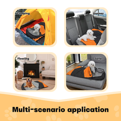 Sacco a pelo riscaldato OEM ODM personalizzato per cani, temperatura regolabile a 3 livelli, sacco a pelo per animali domestici in cotone cavo con etichetta privata 71*108 cm, logo e imballaggio personalizzati per campeggio, viaggi, casa, esterni, certificato CE FCC