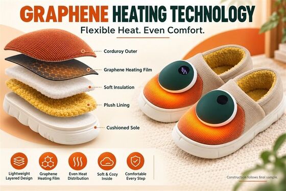 Pantofole magnetiche riscaldanti staccabili, modulo di riscaldamento al grafene con display digitale, etichetta materiale personalizzata a colori e confezione