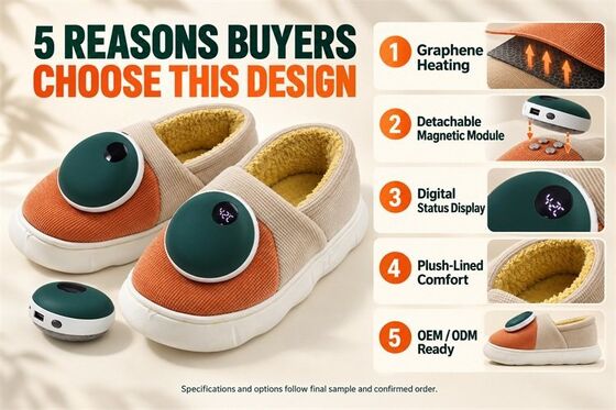 Pantofole magnetiche riscaldanti staccabili, modulo di riscaldamento al grafene con display digitale, etichetta materiale personalizzata a colori e confezione