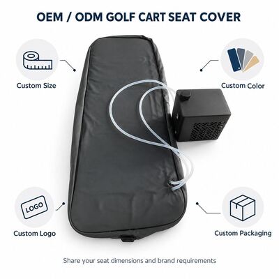 Coprisedile a doppio modo per golf cart 24V, raffreddamento ad acqua e riscaldamento al grafene, coprisedile impermeabile con cinghie a fibbia e scatola di raffreddamento esterna, dimensioni personalizzate, colore, logo e confezione