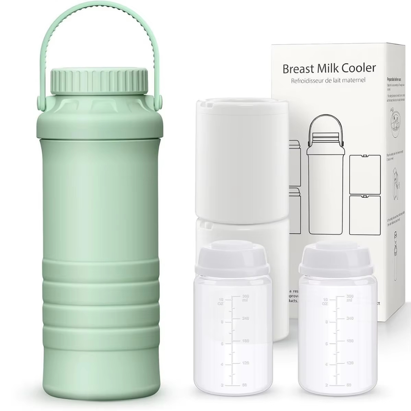 Refrigeratore Portatile per Latte Materno per Esterni, Salva-Vita con Raffreddamento Totale a 360° per 24 Ore, Refrigeratore per Latte Materno da Viaggio a Maggiore Capacità con 2 Biberon per la Conservazione del Latte Materno, Verde