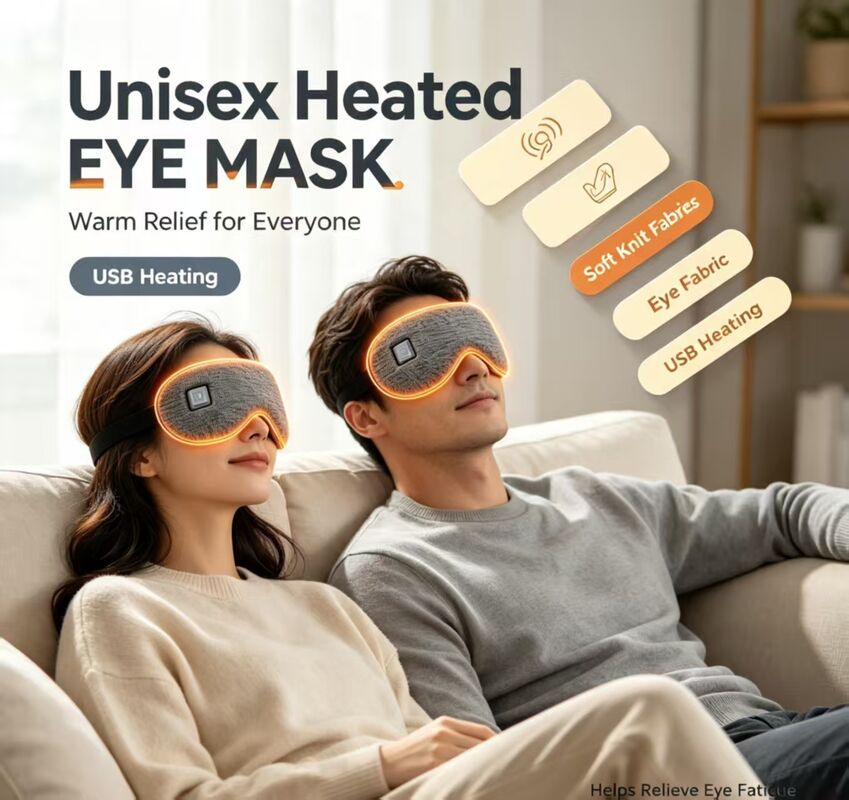 Maschera per occhi riscaldata unisex, maschera per occhi termica in morbido tessuto a maglia ricaricabile tramite USB, maschera per occhi a compressione calda a temperatura regolabile per alleviare l'affaticamento degli occhi per uomini e donne a casa, in ufficio e in viaggio