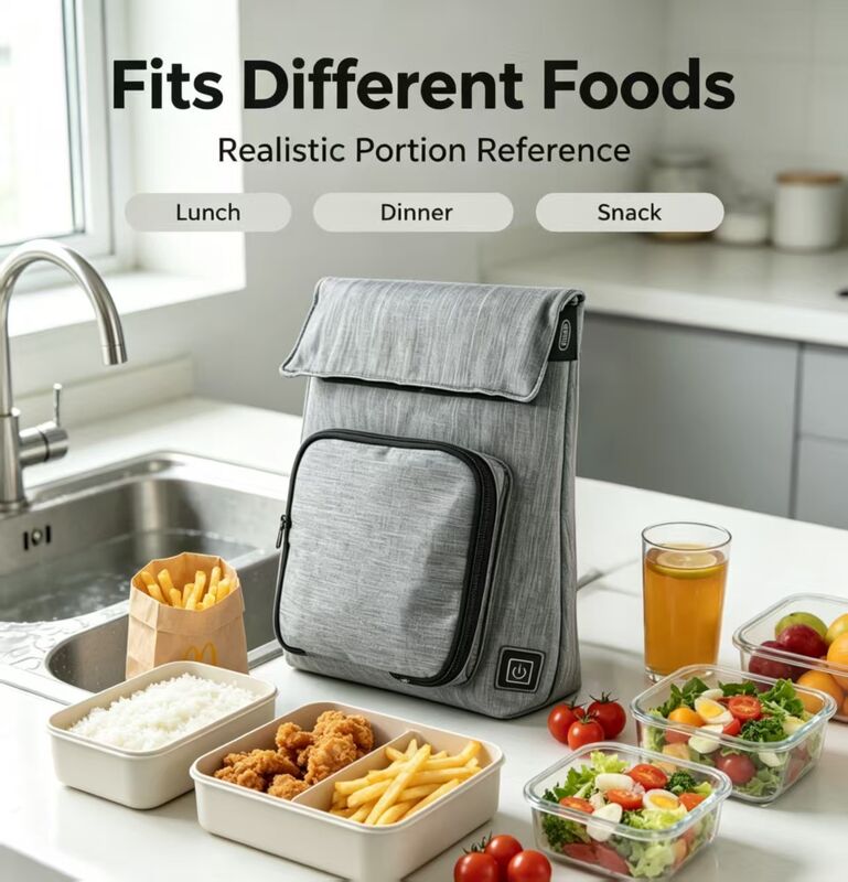 Sacchetto elettrico per il riscaldamento del pranzo compatibile con più pasti, USB riscaldatore alimentare impermeabile contiene diversi tipi di alimenti, controllo della temperatura a 50-59 °C a 3 livelli, carica rimovibile lavabile a prova di perdite per viaggi all'aperto
