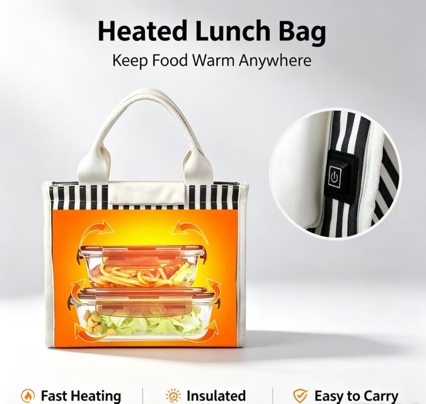 Scalda cibo da asporto, noodles e bistecche senza microonde — Borsa termica riscaldata alimentata via USB, 3 modalità di temperatura, borsa termica impermeabile
