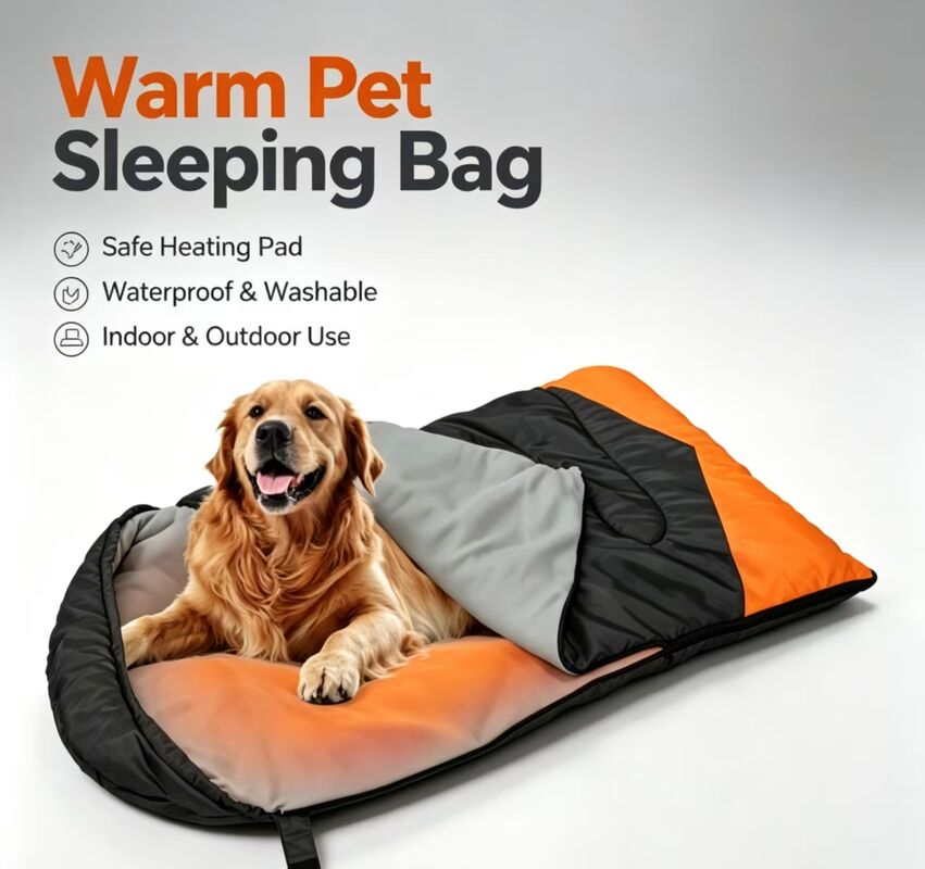 Sacchetto da letto per cani riscaldato a 3 livelli regolabile temperatura, poliestere di cotone soffice e cavo portabile sacchetto da letto per animali domestici caldo per inverno neve vento, campeggio viaggio uso domestico all'aperto
