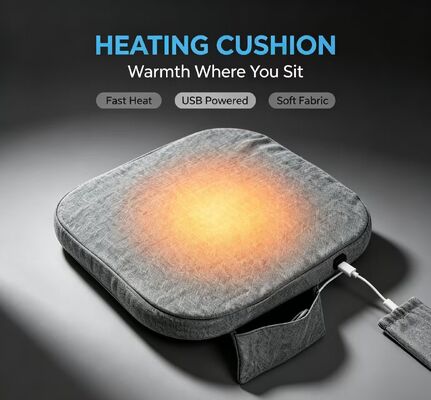 OEM ODM Graphene USB Cushion di sedile riscaldato, logo personalizzato taglia personalizzata colore personalizzato, cuscino per sedie di riscaldamento in cotone di lino con tasca Power Bank, controllo della temperatura a 3 velocità per auto ufficio casa