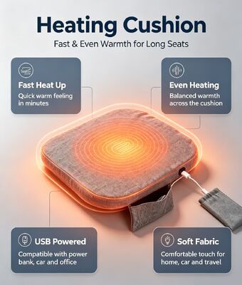 Portable USB Graphene Heated Seat Cushion Soft Linen‐Cotton Heating Chair Pad 3‐Speed Temperature Adjustment Warm Cushion Multi‐Color Disponibile per uso domestico ufficio viaggio auto