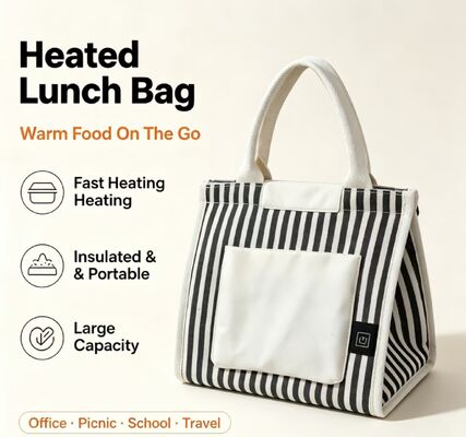 Borsa Termica Portatile Riscaldabile USB, Scaldavivande Elettrico a Riscaldamento Rapido con 3 Modalità di Temperatura, Leggera Borsa Termica da 0.295KG per Ufficio, Scuola e Esterni