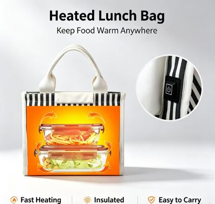 Scalda cibo da asporto, noodles e bistecche senza microonde — Borsa termica riscaldata alimentata via USB, 3 modalità di temperatura, borsa termica impermeabile