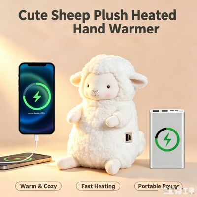 Cute Warm Sheep Portable Rechargeable Hand Warmer,3 Temperature Settings 40-60°C,6-8 Hours Working Time,USB Power Bank Support for On‐the‐Go Use,Compact 9*15*18cm Poliester Winter Pocket Heater