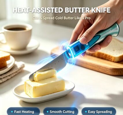 Coltello elettrico riscaldante per burro intelligente con sensore tattile, tagliaburro elettrico impermeabile in lega di acciaio inossidabile, batteria ricaricabile USB da 1020 mAh 3,7 V, strumento da cucina per ammorbidire e tagliare il burro