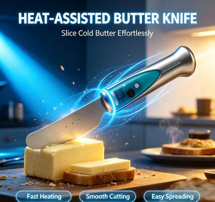 Coltello da burro riscaldato impermeabile e sicuro, tagliaburro elettrico in acciaio inossidabile con design a sensore tattile e batteria ricaricabile da 1020 mAh per la pasticceria casalinga