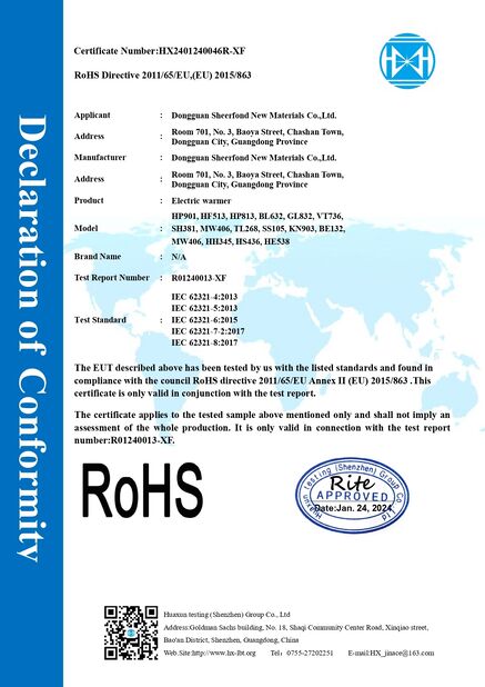 Cina Dongguan Sheerfond New Materials Co., Ltd. Certificazioni