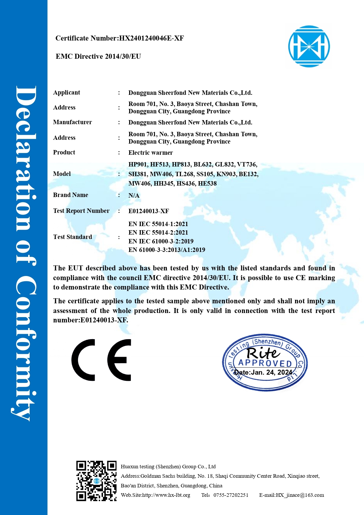 Cina Dongguan Sheerfond New Materials Co., Ltd. Certificazioni